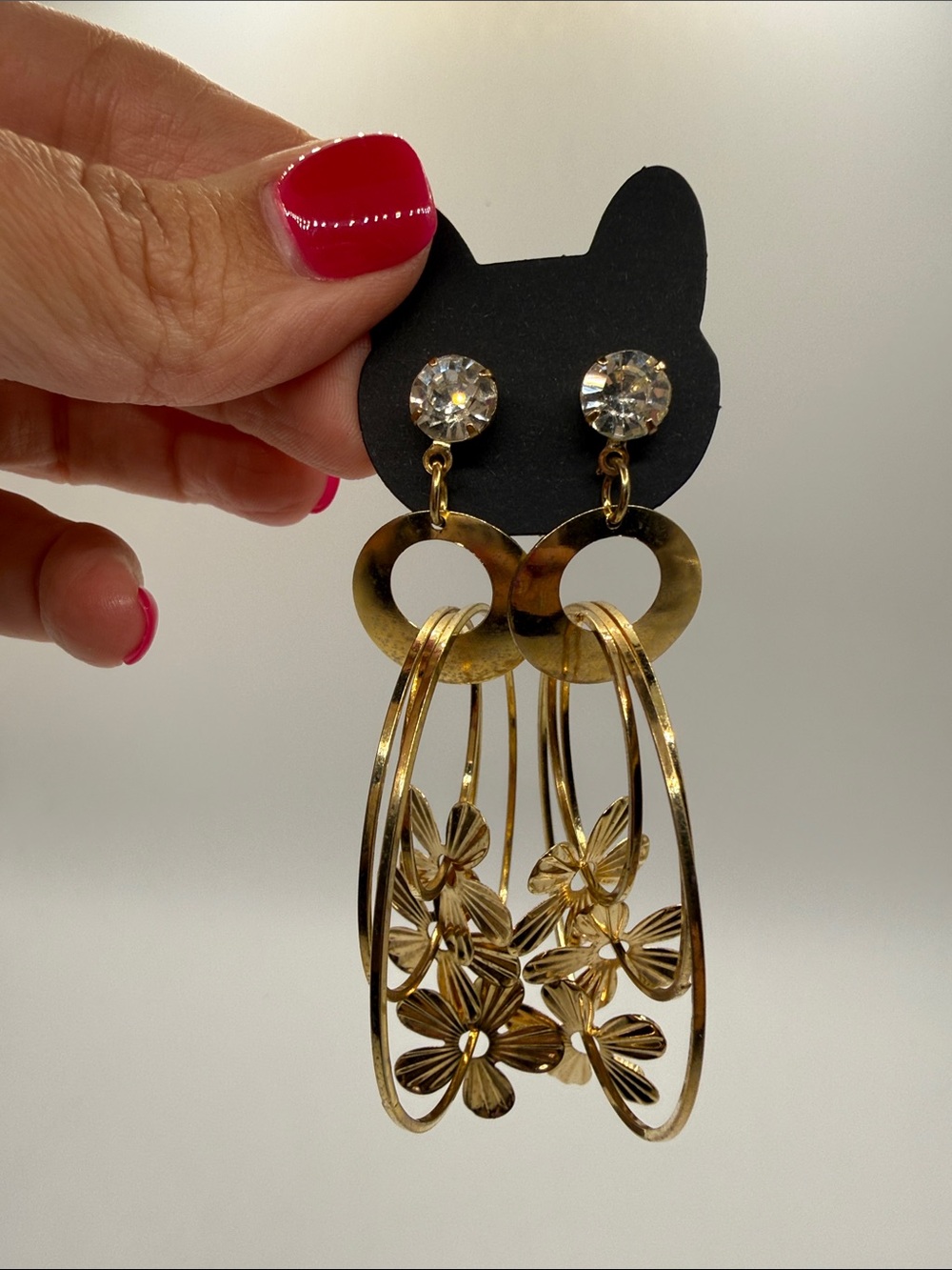 Gold Floral Hoop Drop Earrings - Women Jewelry